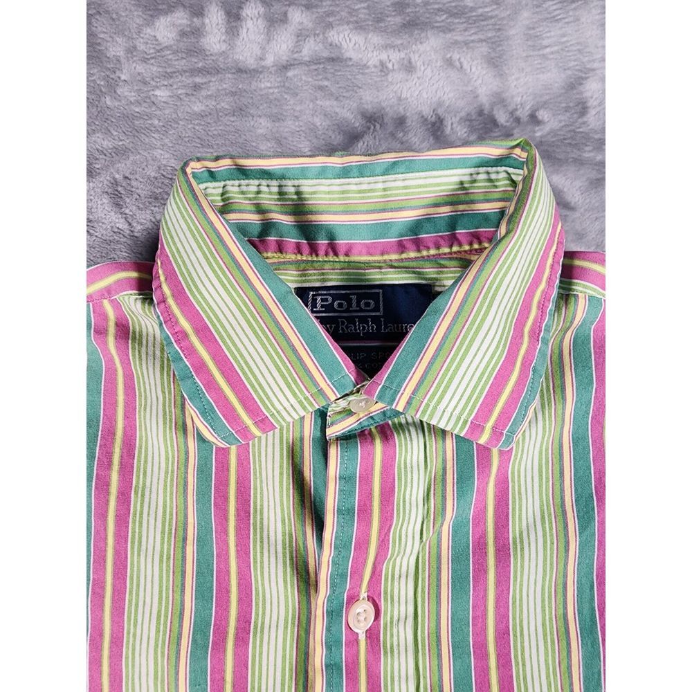 Polo Ralph Lauren Shirt Mens Medium Button Up Green Pink Stripe Philip Sport